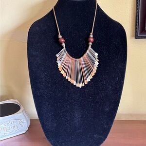 Bohemian Multi-Tone Fringe Pendant Necklace - Brown